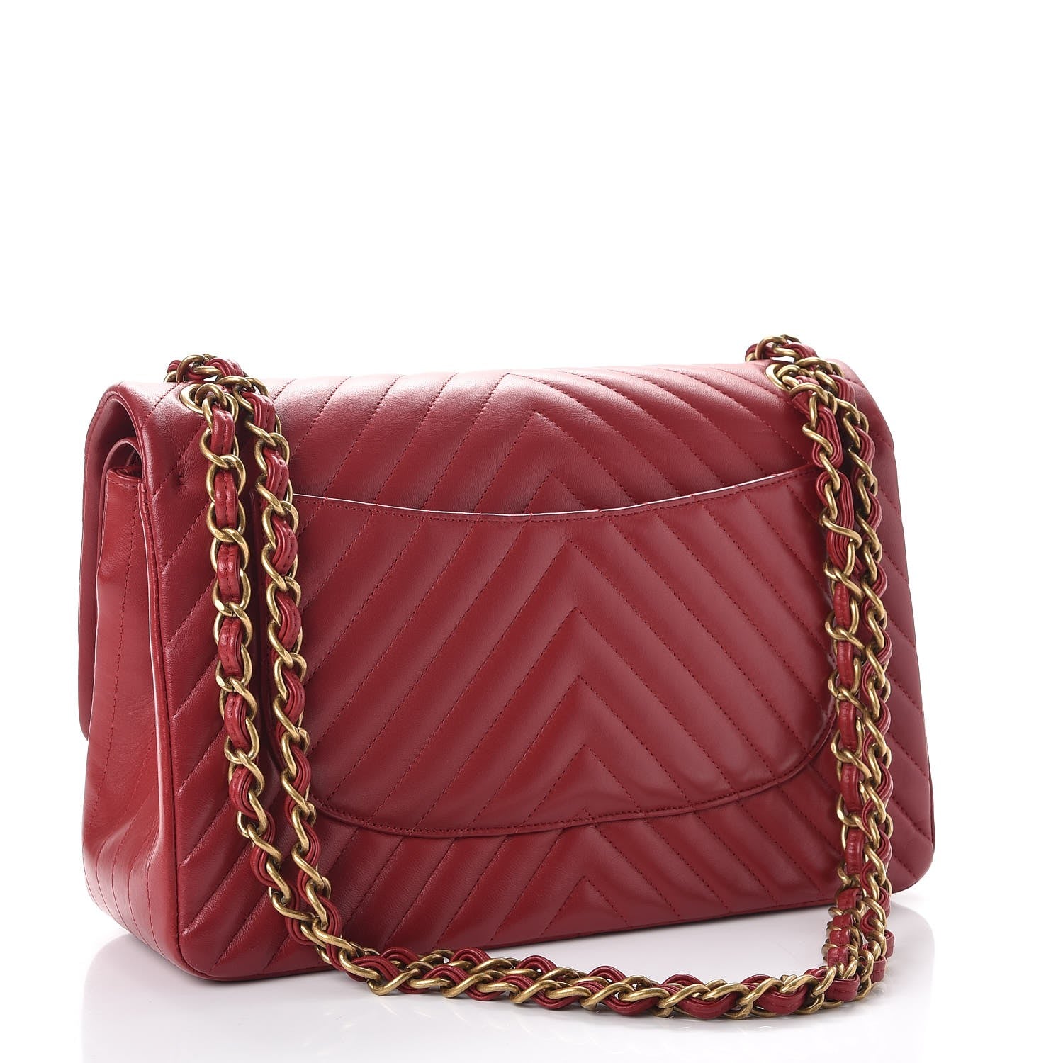 Chanel Lambskin Chevron Quilted Jumbo Double Flap Dark Red 3 of 8