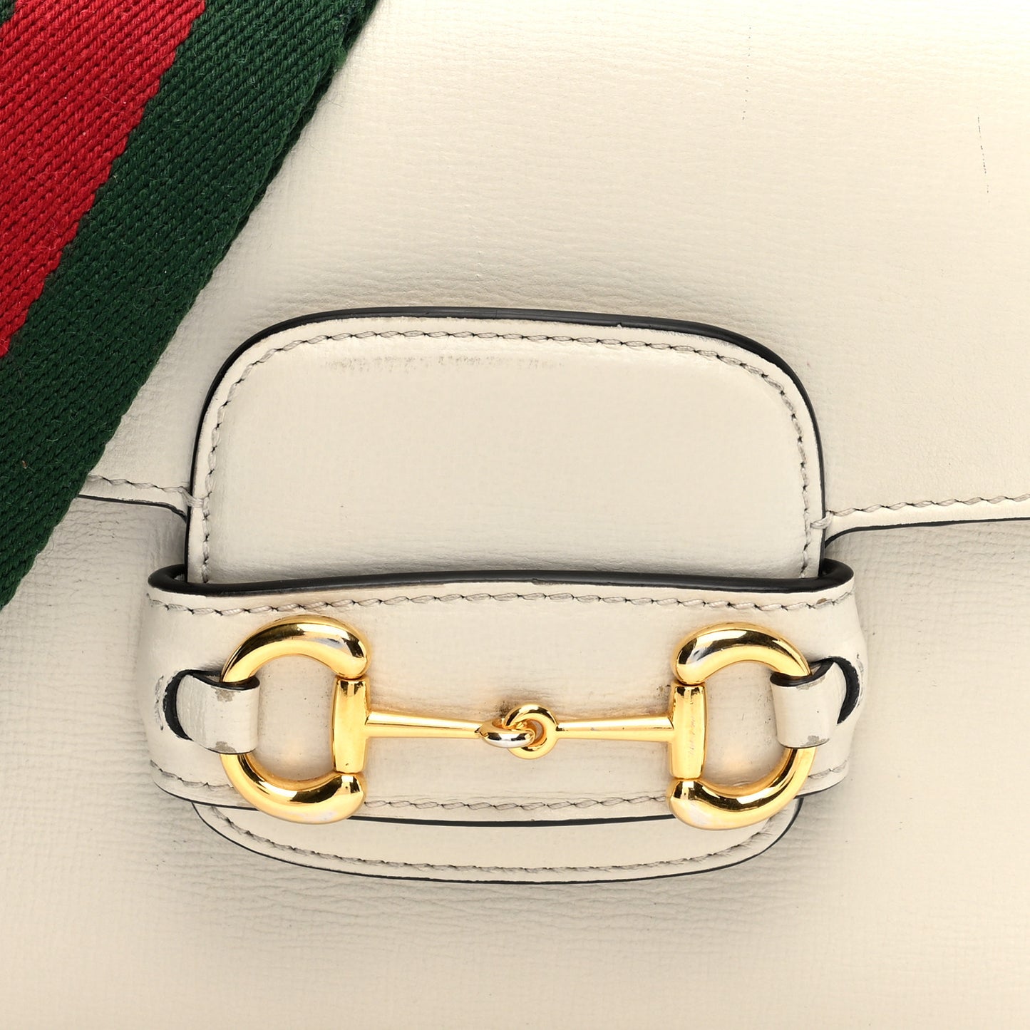 Azalea Calfskin Web Mini Horsebit 1955 Shoulder Bag Mystic White