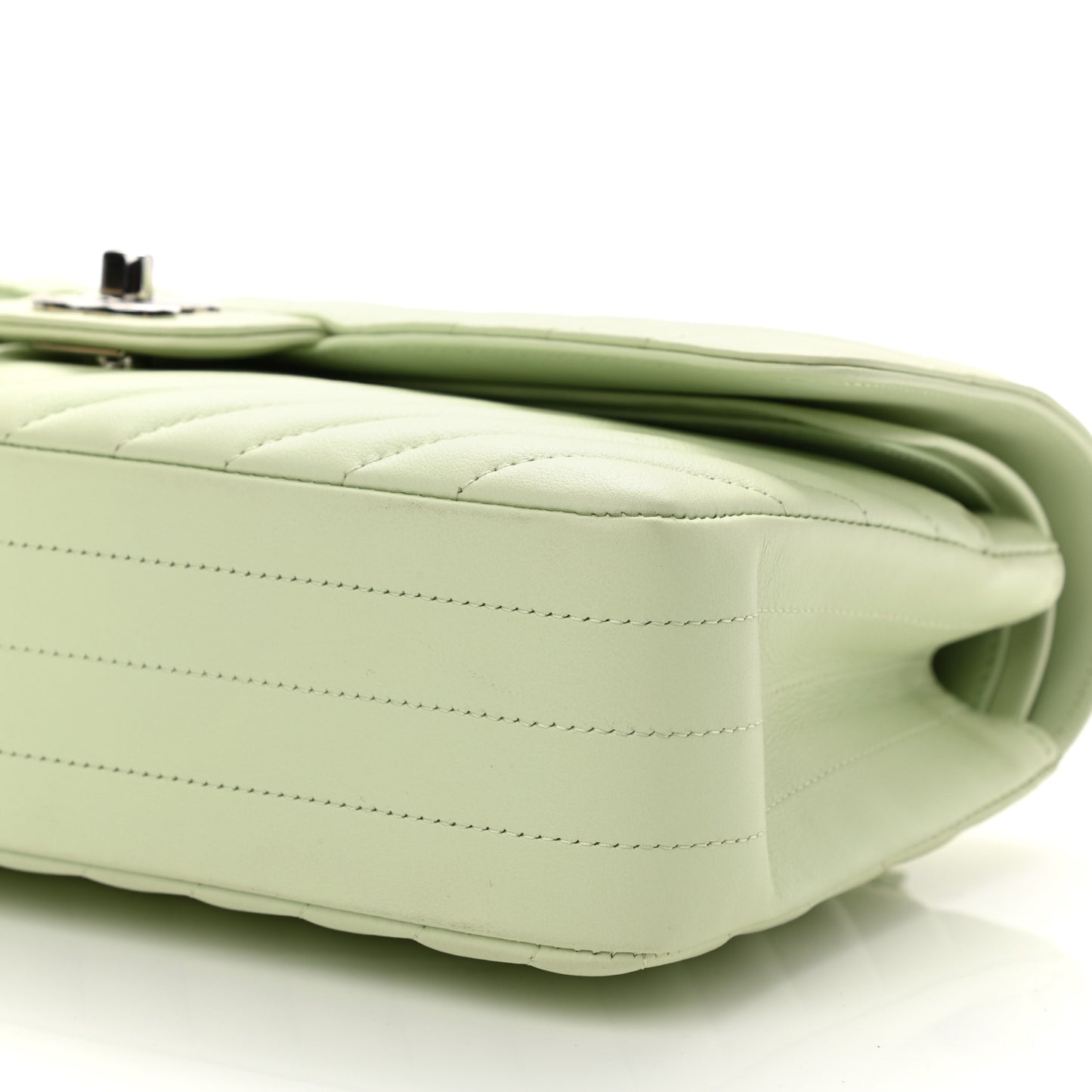 Calfskin Chevron Quilted Medium Double Flap Light Green