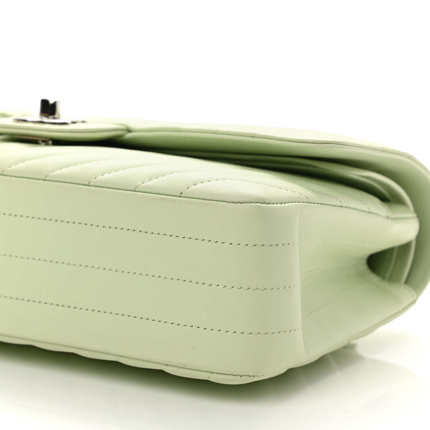 Chanel Calfskin Chevron Quilted Medium Double Flap Light Green 10 of 11