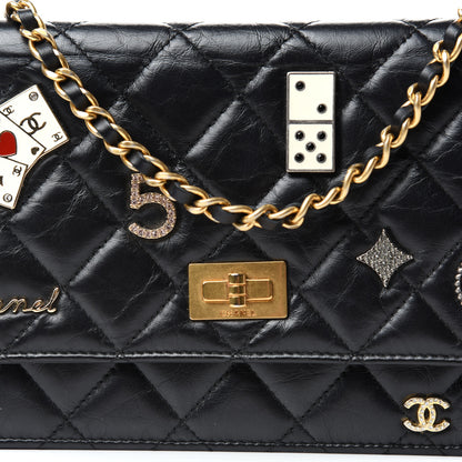Chanel Aged Calfskin Lucky Charms Casino 2.55 Reissue Wallet on Chain WOC Black 10 of 11