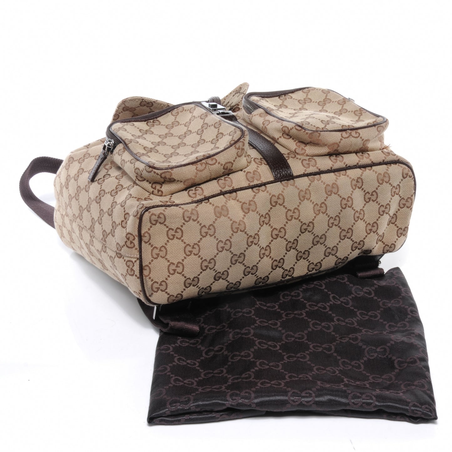 GG Monogram Single Buckle Backpack Brown