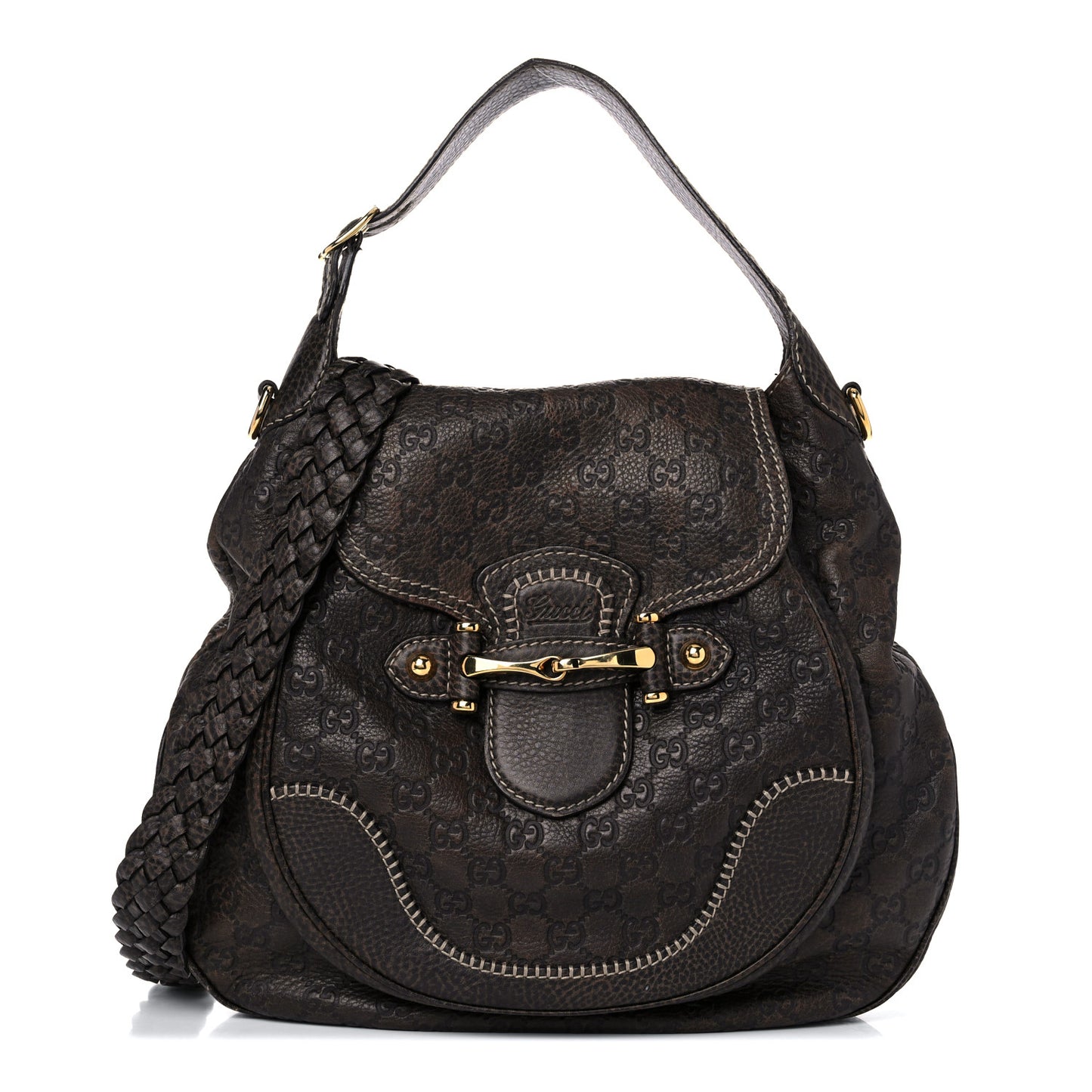 Guccissima Large New Pelham Satchel Dark Brown