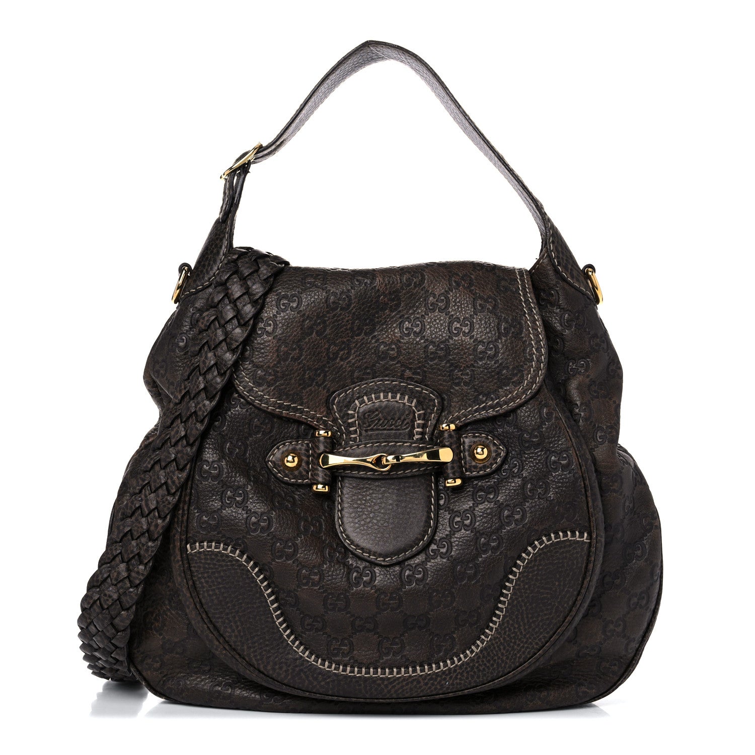 Gucci Guccissima Large New Pelham Satchel Dark Brown 1 of 13