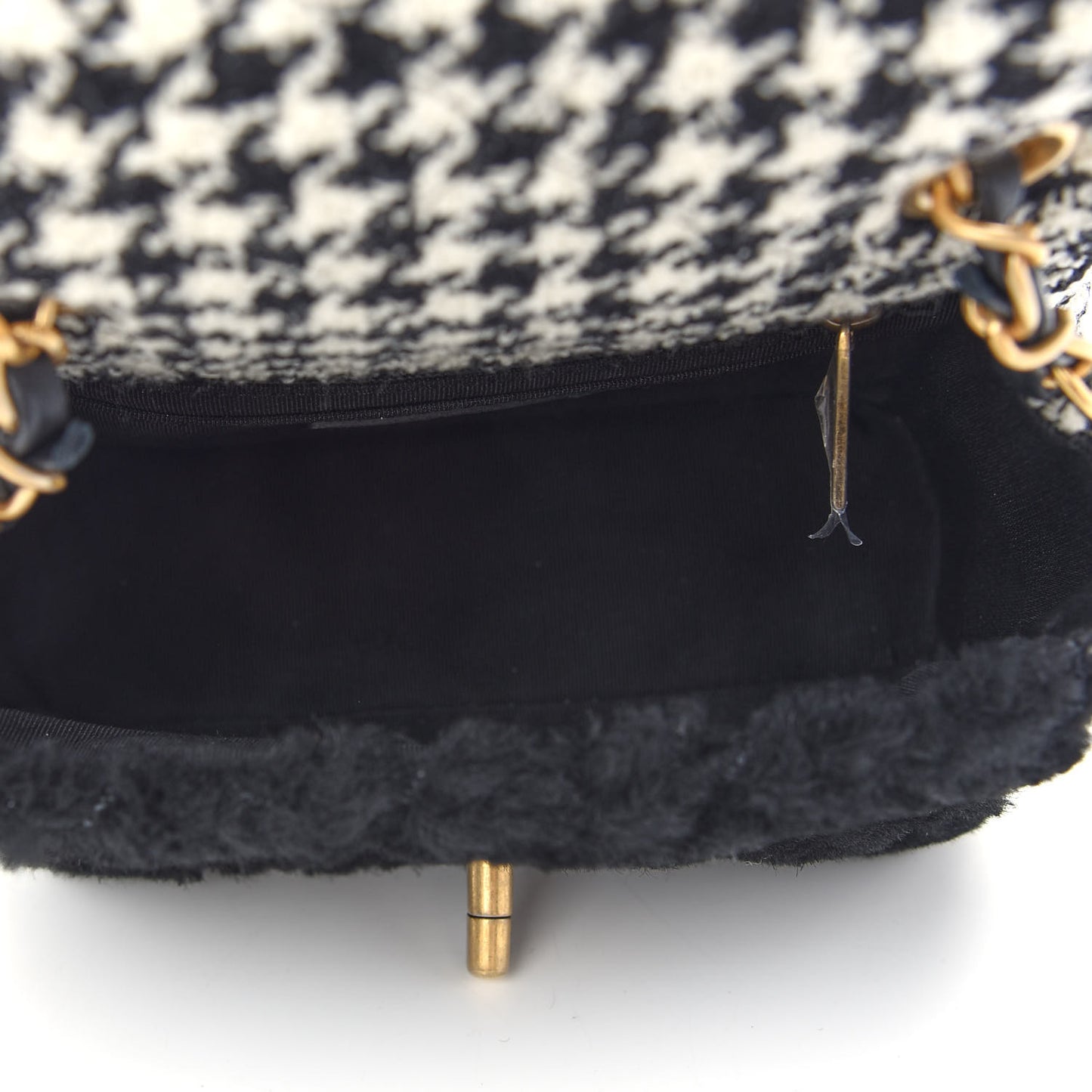 Shearling Tweed Quilted Mini Square Flap Bag Black White