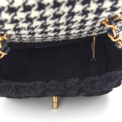 Chanel Shearling Tweed Quilted Mini Square Flap Bag Black White 5 of 9
