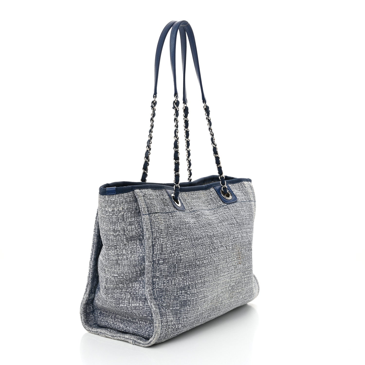 Chanel Woven Straw Raffia Small Deauville Tote Blue 3 of 14