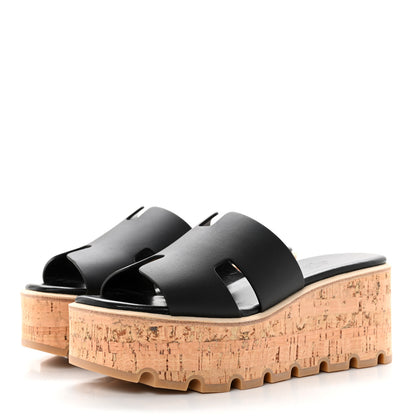 Hermes Calfskin Cork Eze 30 Sandals 36 Black 3 of 9