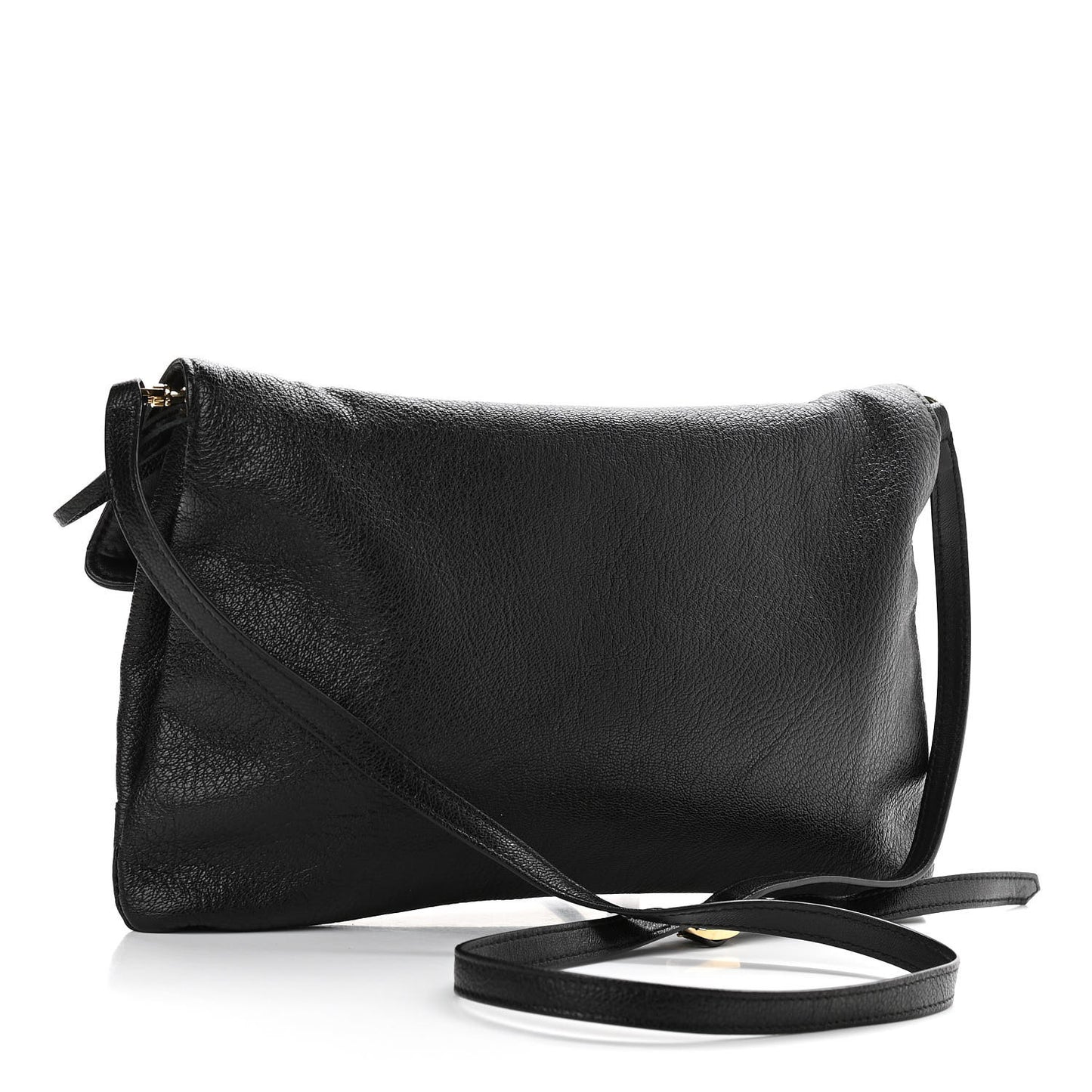 Chevre Gold Metallic Edge Hardware Envelope Clutch Black