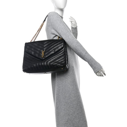 Saint Laurent Calfskin Y Quilted Monogram Large Loulou Chain Satchel Black 2 of 13