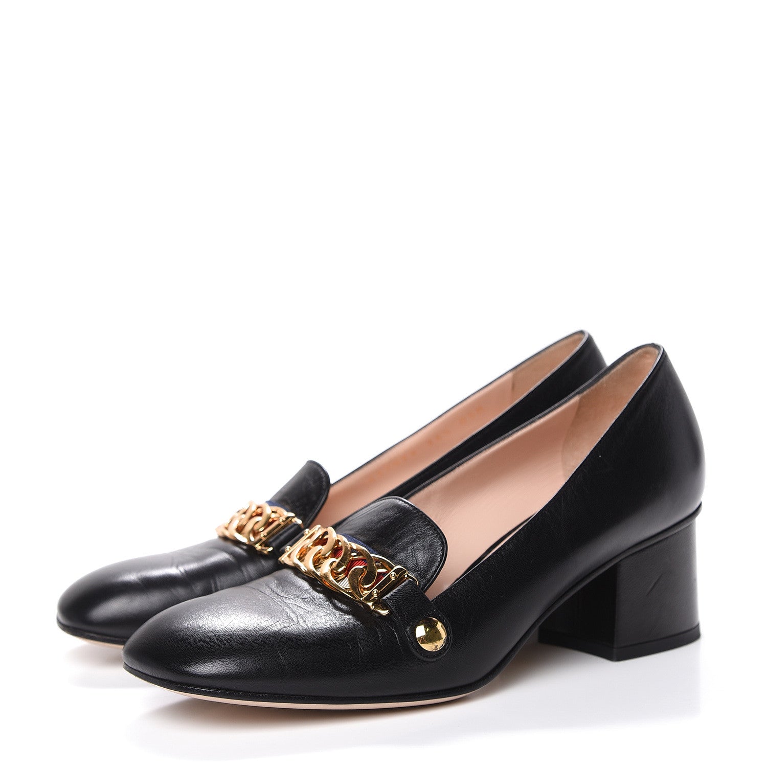 Gucci Malaga Kid Sylvie Web Chain Mid Heel Loafers 36.5 Black 3 of 15