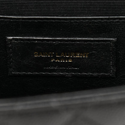 Saint Laurent Grain De Poudre Textured Mixed Matelasse Triquilt Medium Monogram Satchel Black 6 of 13