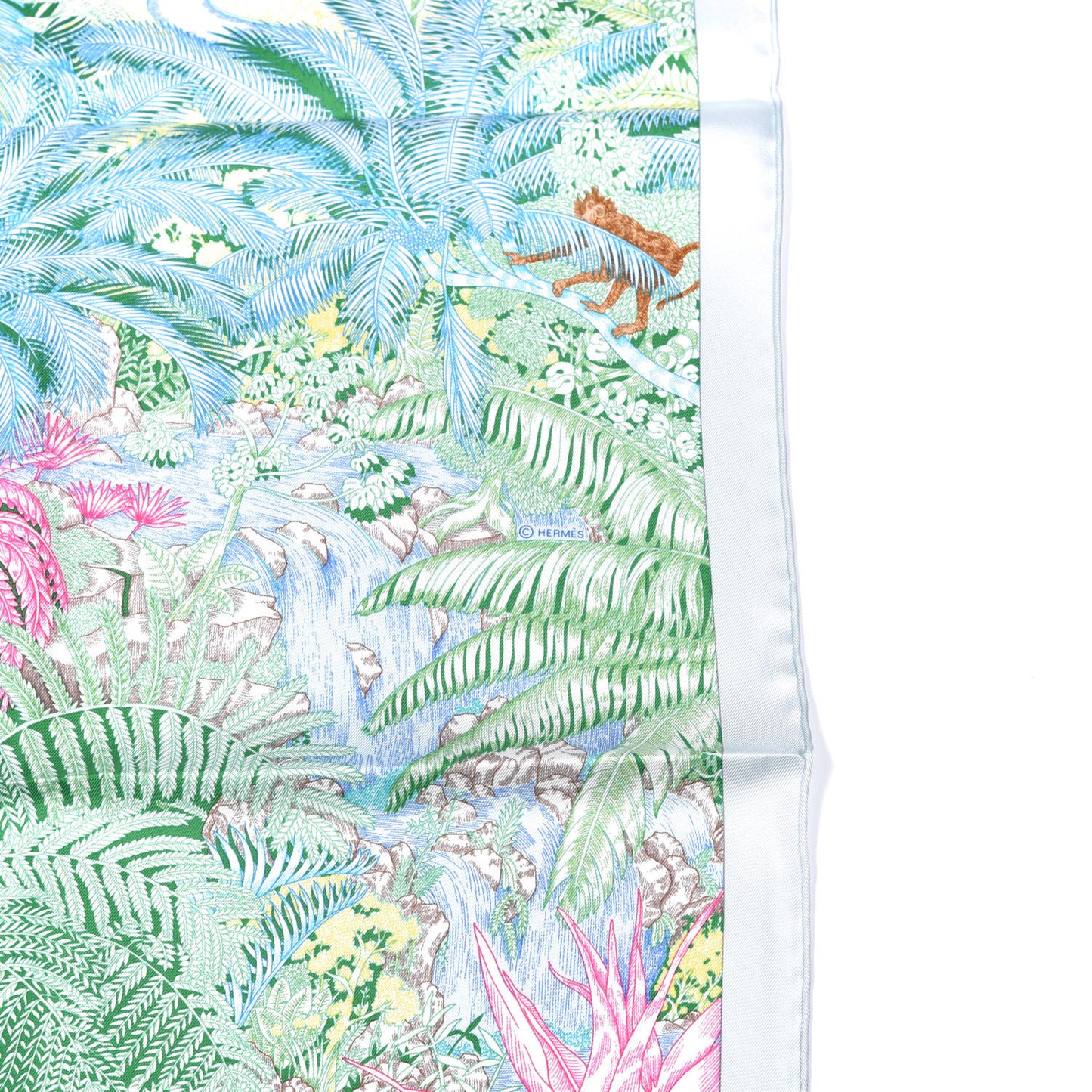 Silk Twill Faubourg Tropical Scarf 90 Bleu Vert Jaune