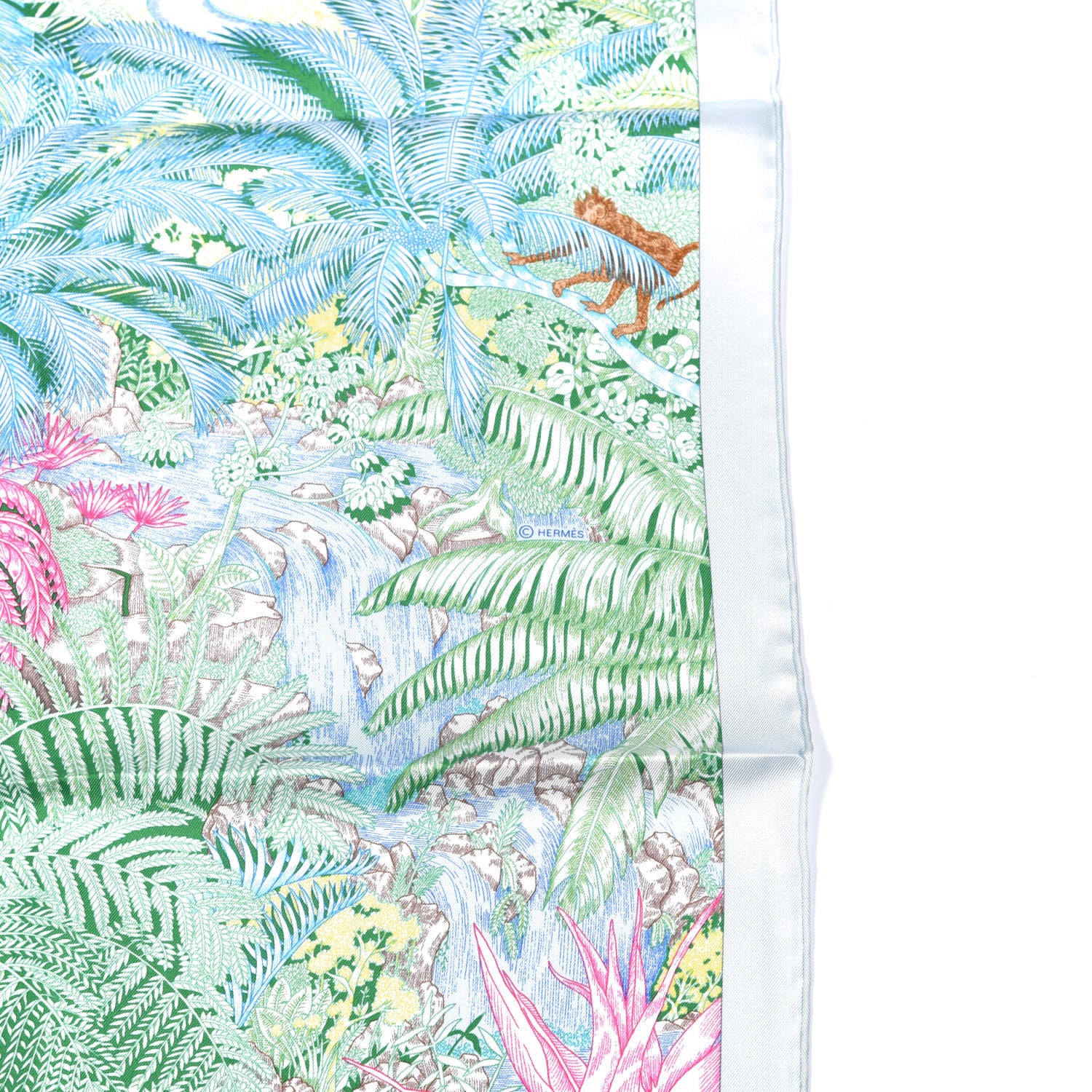 Hermes Silk Twill Faubourg Tropical Scarf 90 Bleu Vert Jaune 3 of 6
