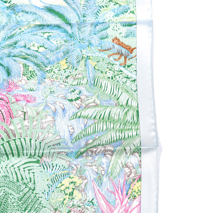 Hermes Silk Twill Faubourg Tropical Scarf 90 Bleu Vert Jaune 3 of 6