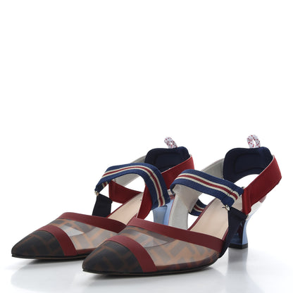 Fendi Technical Mesh FF Colibri 55mm Slingback Pumps 40 Tobacco Moro Zaffiro Ciliegia Rosso 3 of 9
