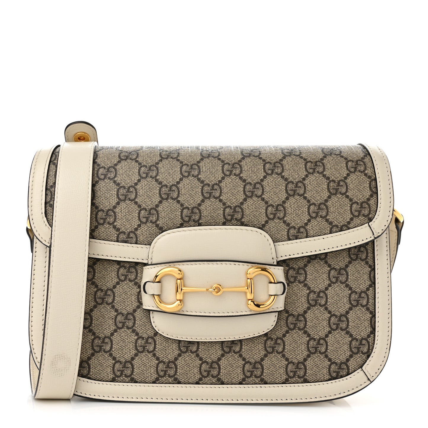 GG Supreme Monogram Horsebit 1955 Shoulder Bag Beige Mystic White