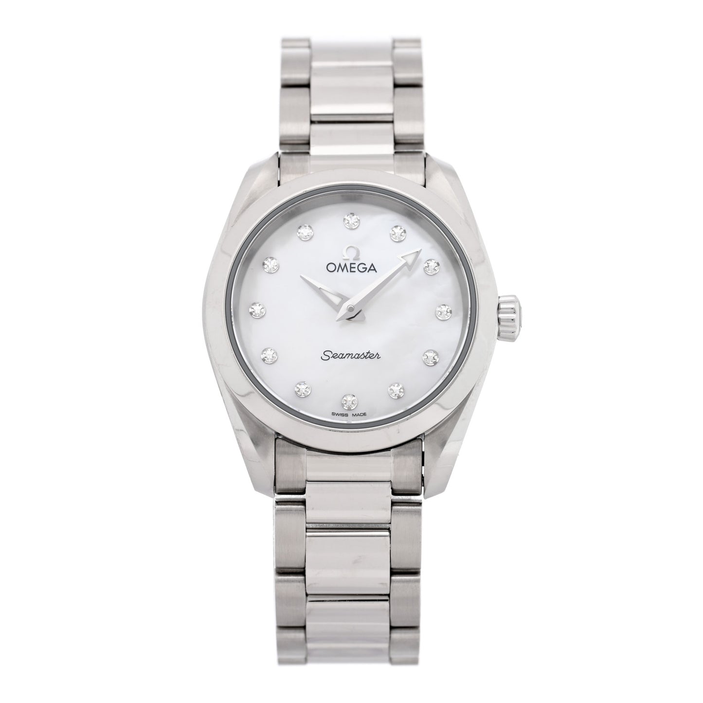 Stainless Steel Diamond Mother of Pearl 28mm Seamaster Aqua Terra Quartz Watch 220.10.28.60.55.001
