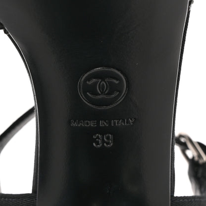 Chanel Grosgrain Strass Logo Platform Sandals 39 Black Silver 6 of 11