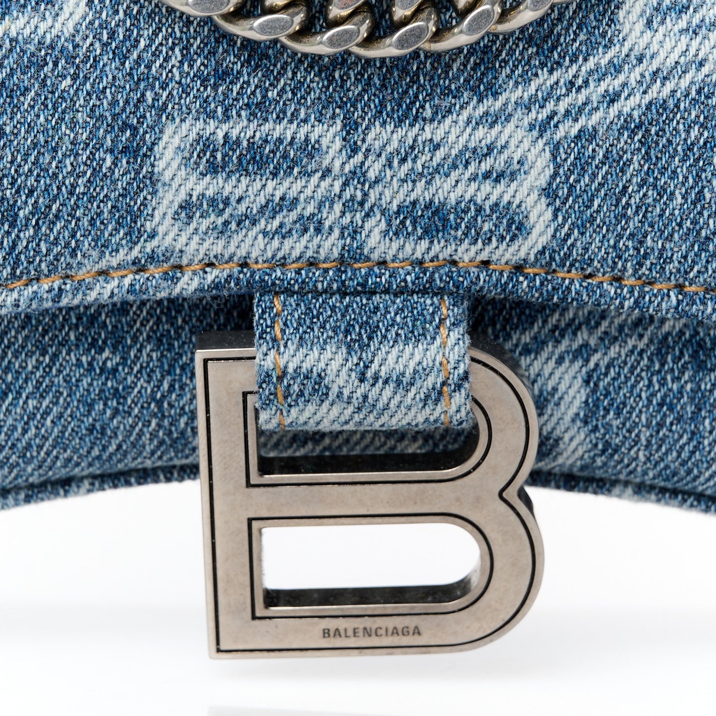 Denim BB Monogram Hourglass Chain Bag Blue