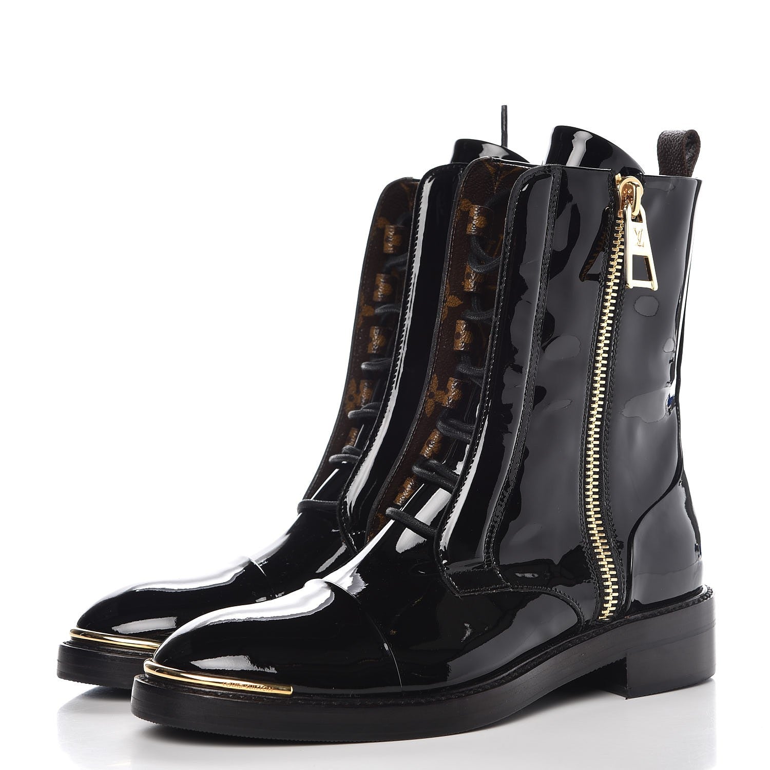 Louis Vuitton Patent Calfskin Monogram Macadam Ranger Combat Boots 37 Black 10 of 14