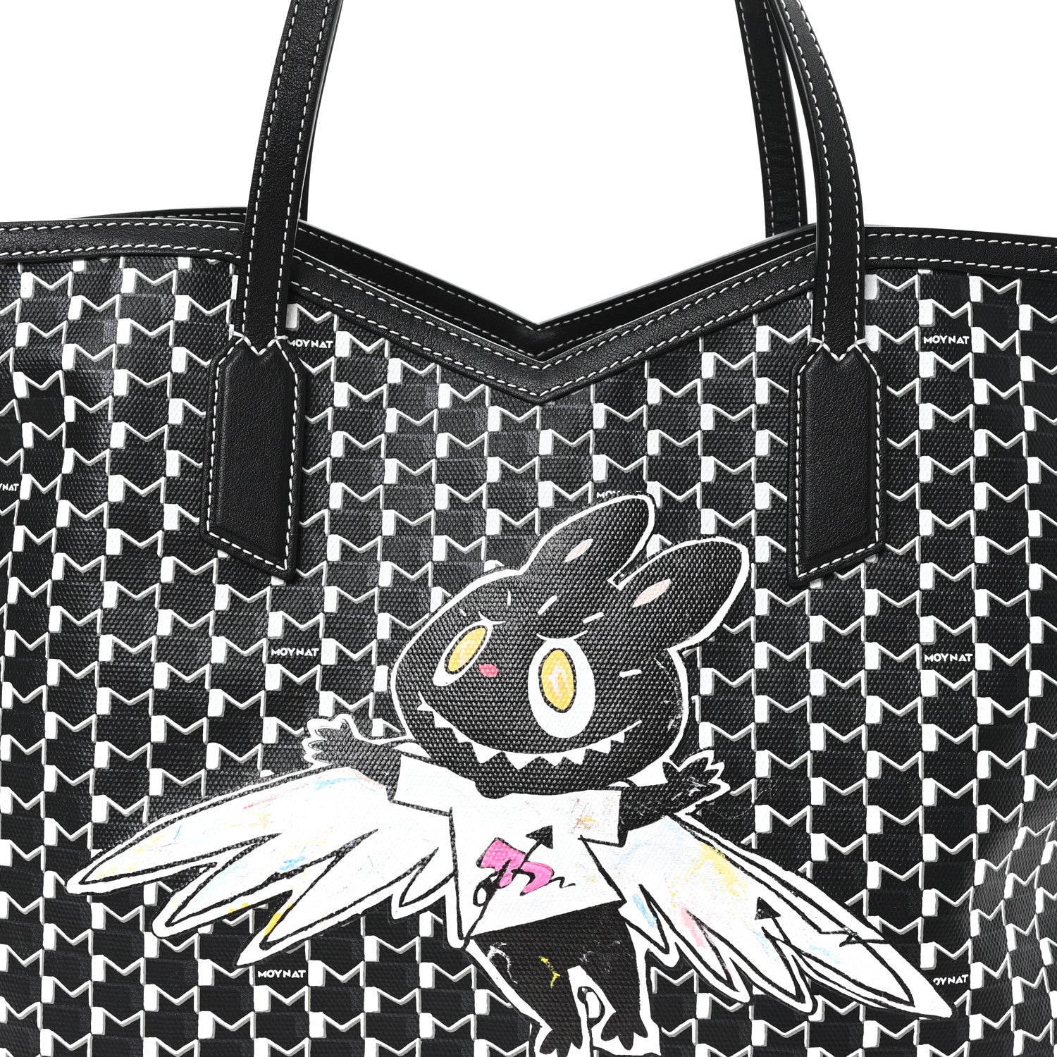 Moynat X KASING LUNG Calfskin Canvas M Labubu Tote MM Black
