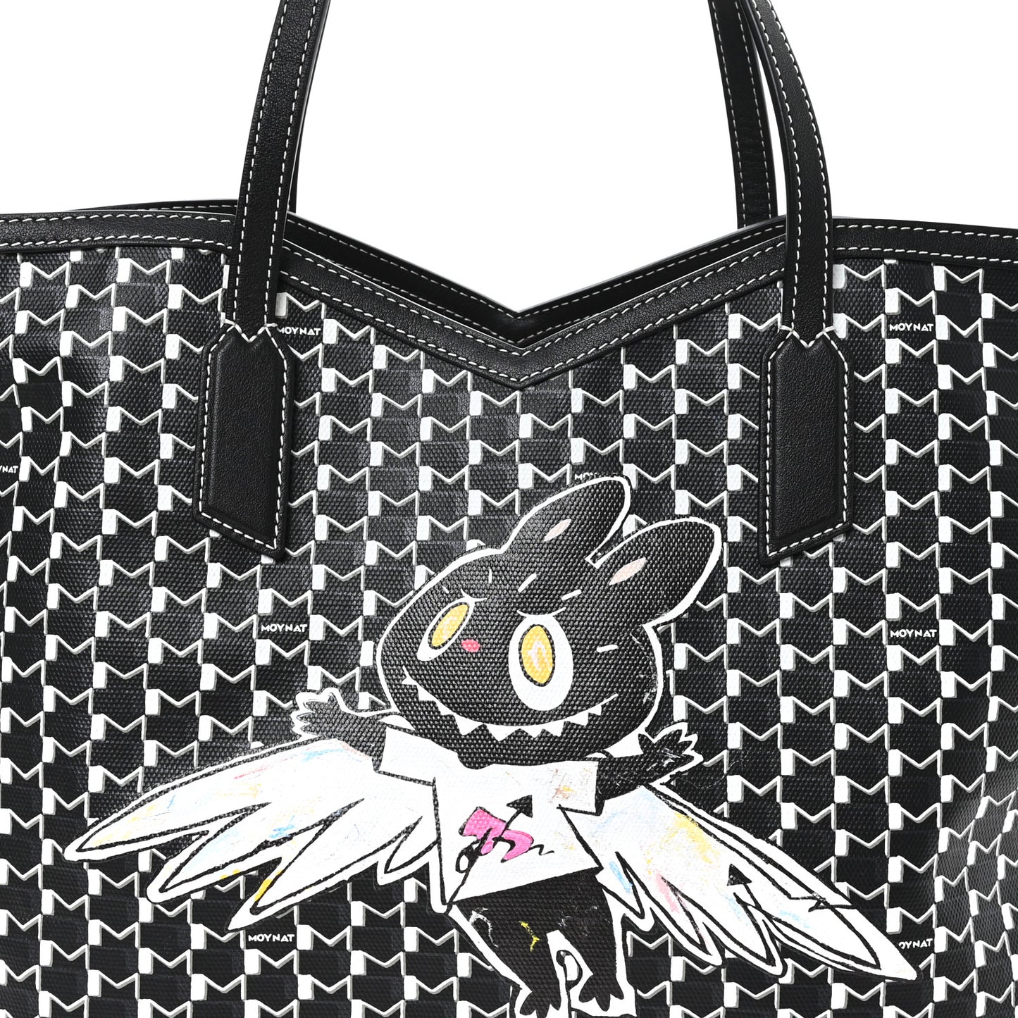 X KASING LUNG Calfskin Canvas M Labubu Tote MM Black