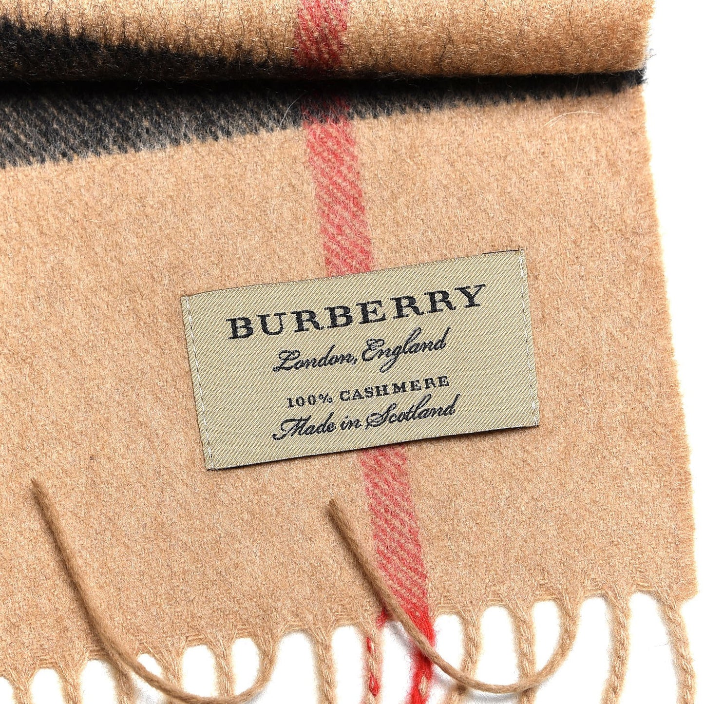 Cashmere Giant Heritage Check Fringe Scarf Camel