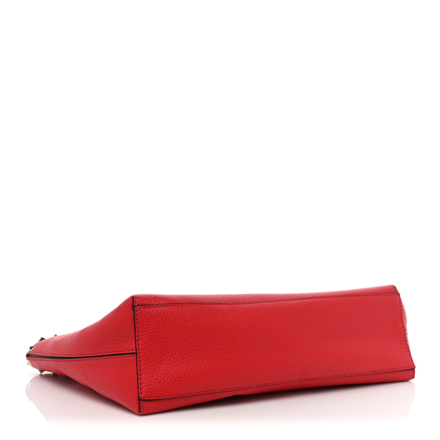 Grained Calfskin Small Rockstud Shoulder Tote Rouge Pur