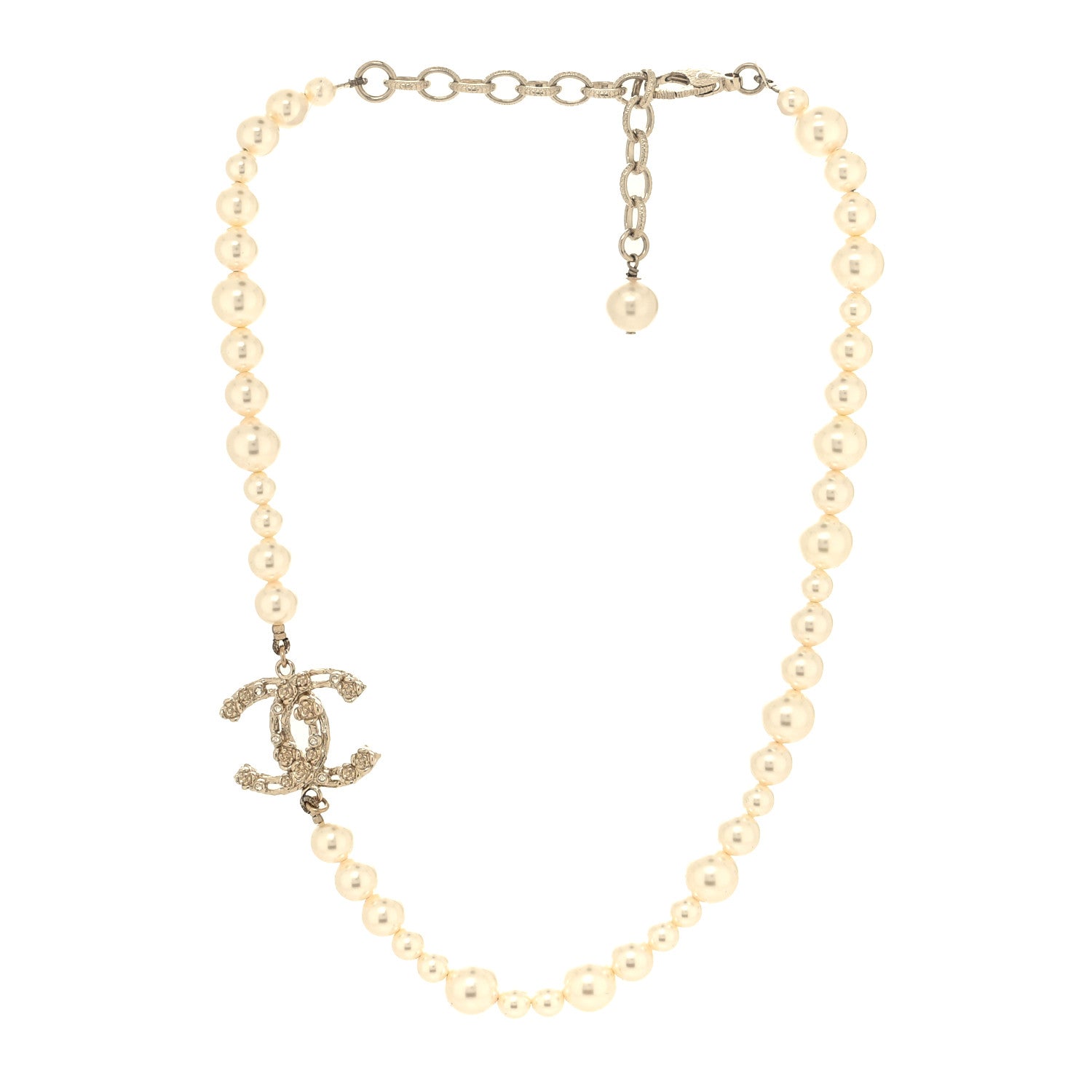 Chanel Pearl Crystal CC Camellia Short Necklace Gold 3 of 5
