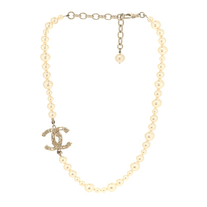 Chanel Pearl Crystal CC Camellia Short Necklace Gold 3 of 5