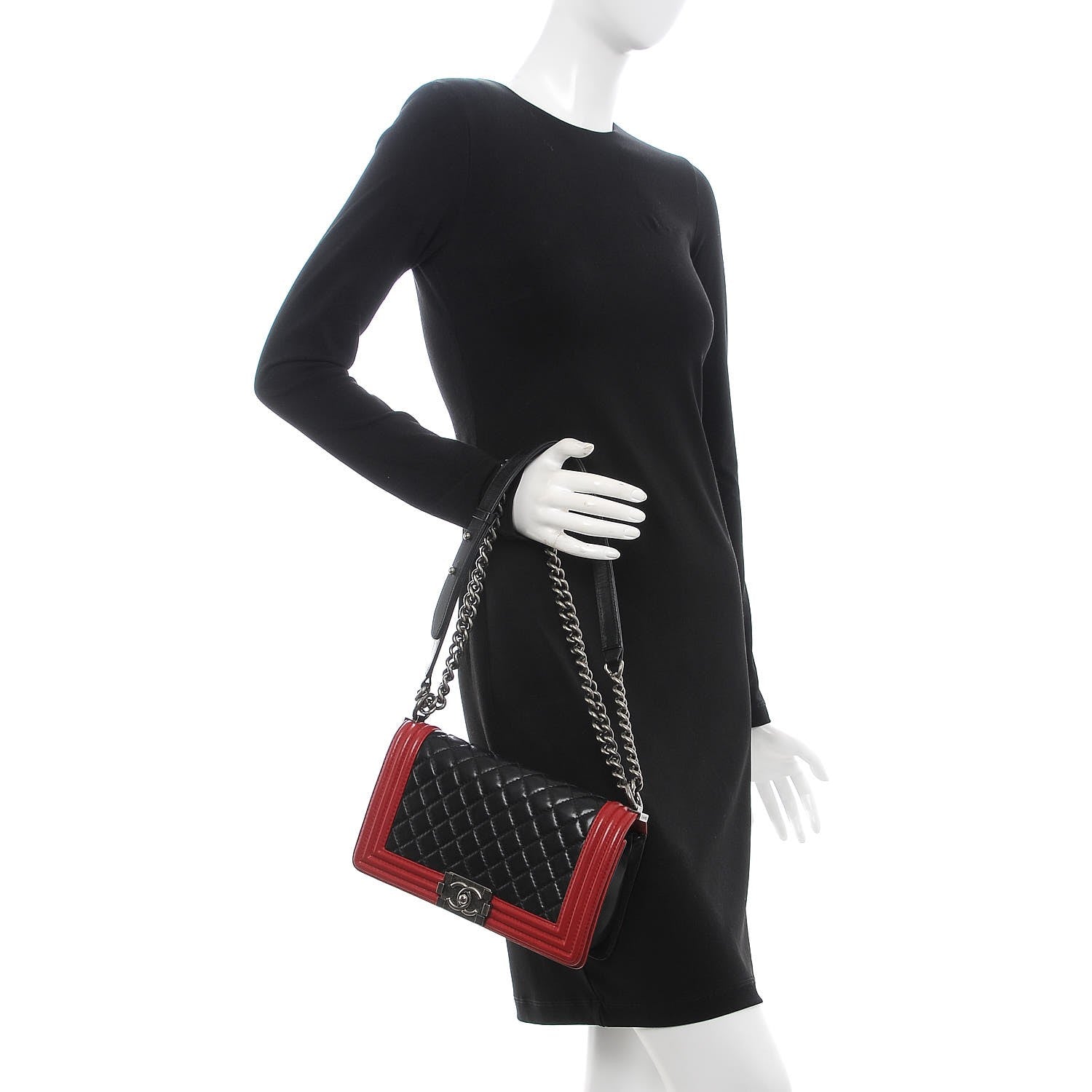 Chanel Lambskin Quilted Medium Boy Flap Black Red 3 of 12