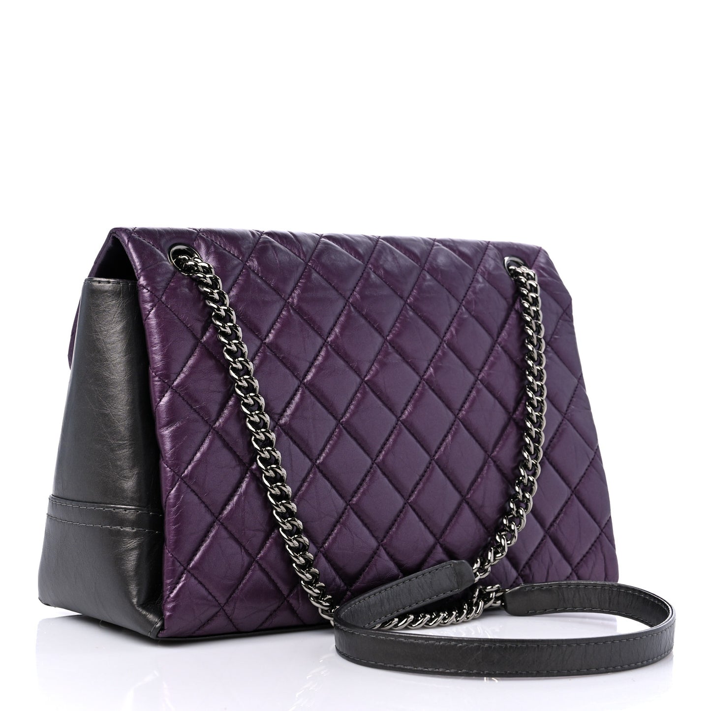 Metallic Calfskin Medium Lady Pearly Flap Dark Purple