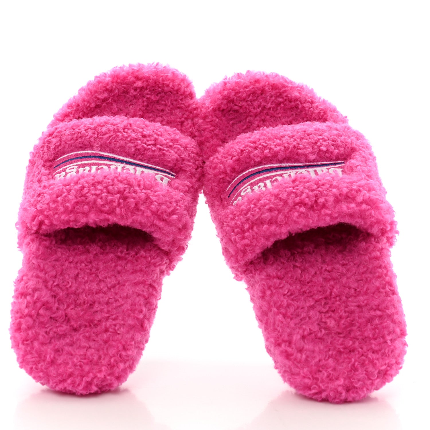 Balenciaga Faux Shearling Political Campaign Logo 80mm Sandals 36 Pink White Blue 5 of 9