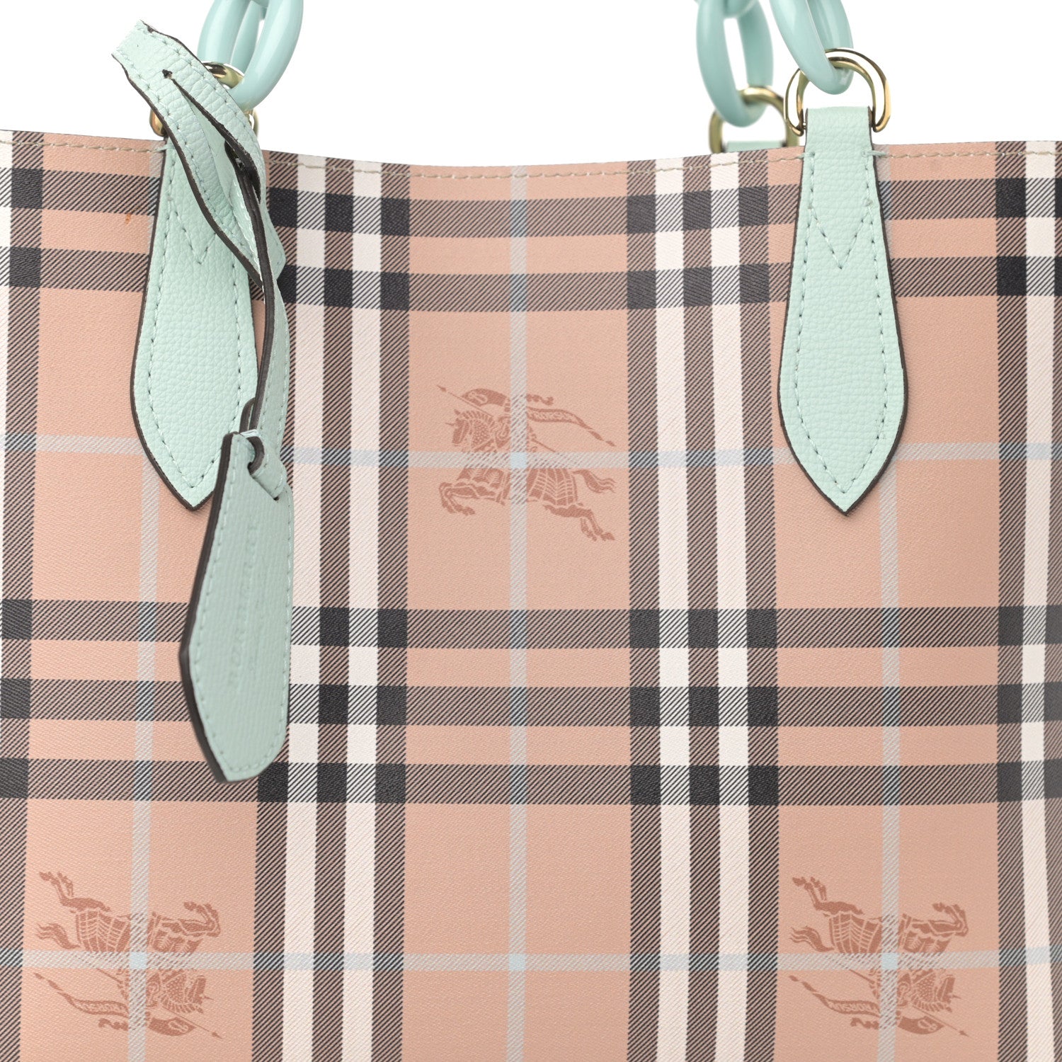 Burberry Calfskin Haymarket Check Small Reversible Tote Pale Opal