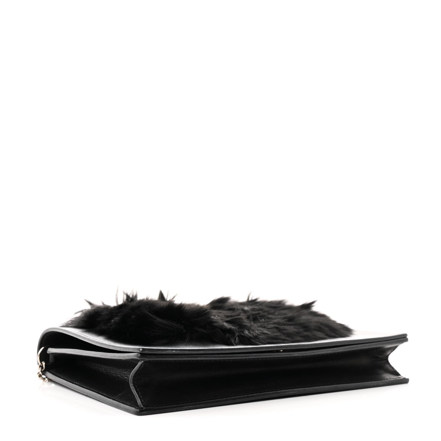 Celine Smooth Lambskin Fur Frame Evening Chain Clutch Black 4 of 10
