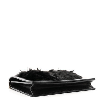 Celine Smooth Lambskin Fur Frame Evening Chain Clutch Black 4 of 10