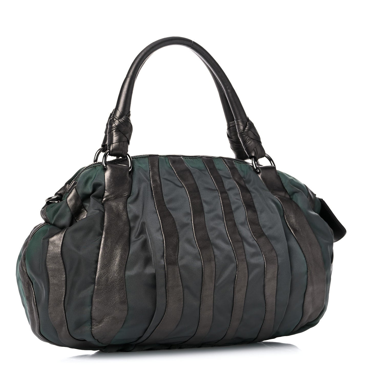 Metallic Nappa Tessuto Nylon Mordore Stripes Shoulder Bag Grey