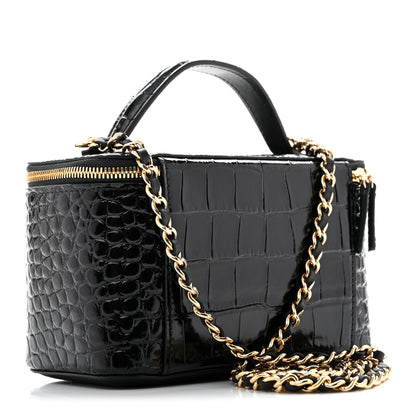 Chanel Calfskin Crocodile Embossed Exoticoco Small Top Handle Vanity Case With Chain Black 2 of 10