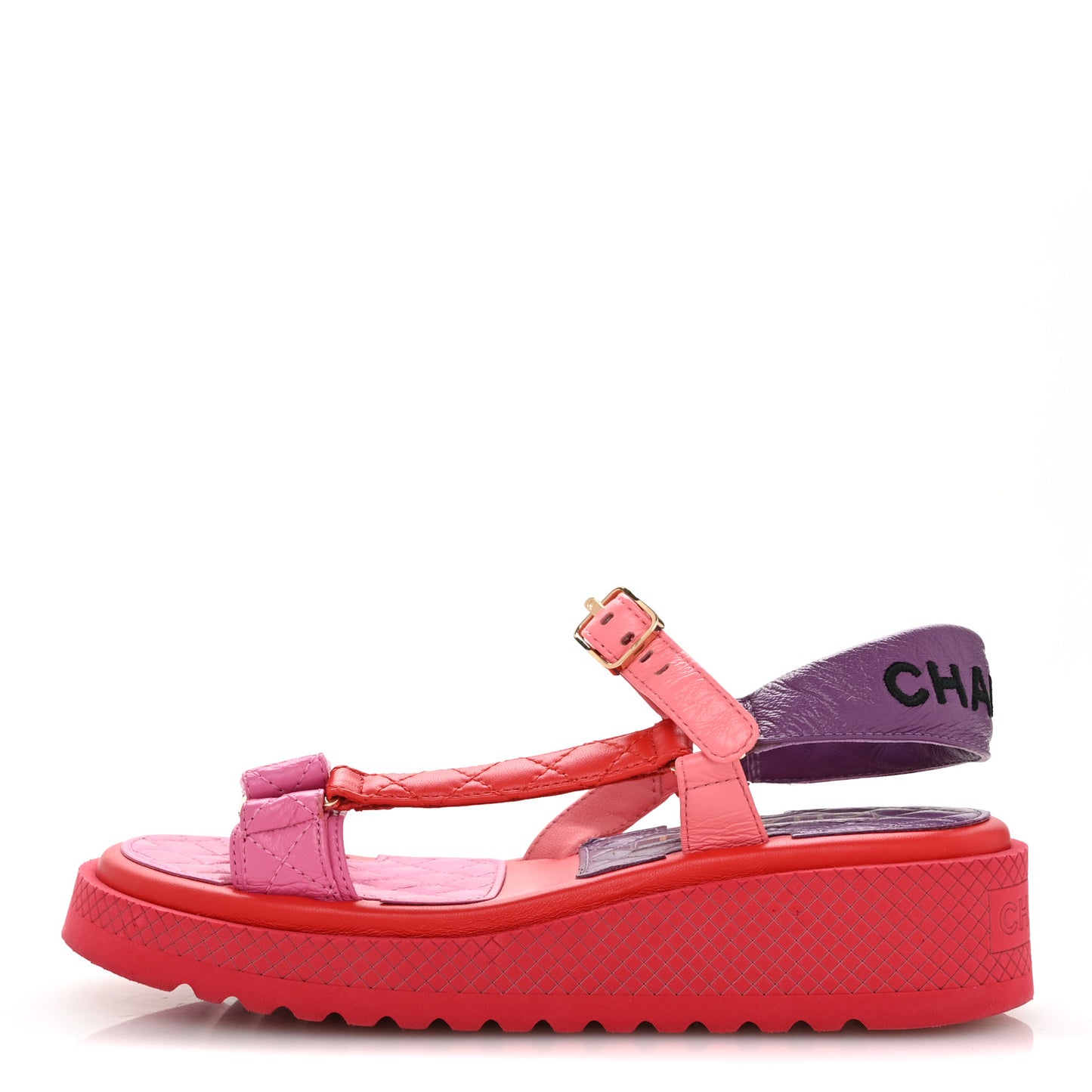 Lambskin Logo Platform Sandals 38 Red Purple Orange