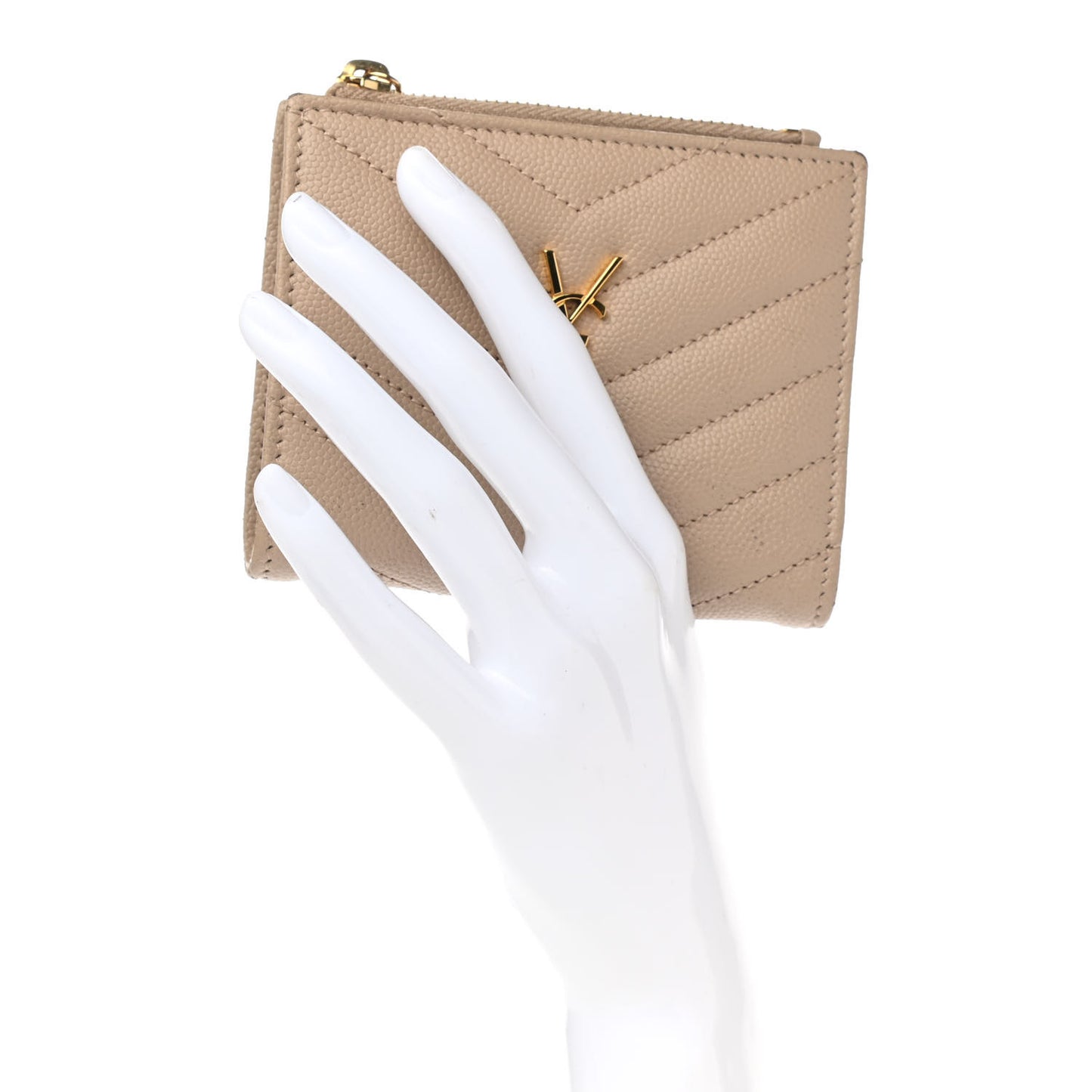 Grain De Poudre Matelasse Chevron Monogram Zipped Card Case Nude Powder
