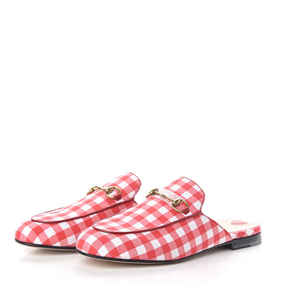 Gucci Cotton Gingham Womens Princetown Slippers 39.5 White Red 3 of 7
