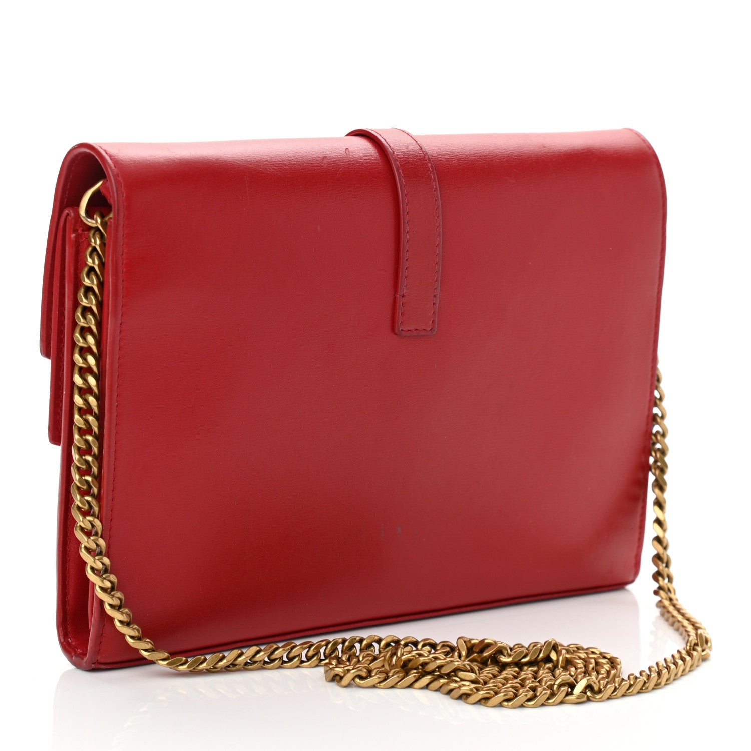 Saint Laurent Smooth Calfskin Monogram Sulpice Chain Wallet Red 3 of 10