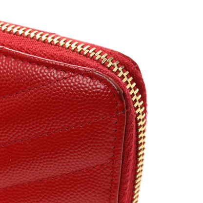 Saint Laurent Grain De Poudre Matelasse Chevron Monogram Zip Around Wallet Red 12 of 12