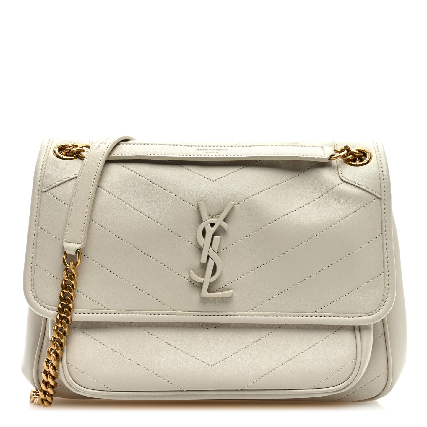 Lambskin Matelasse Monogram Medium Niki Chain Satchel Blanc Vintage