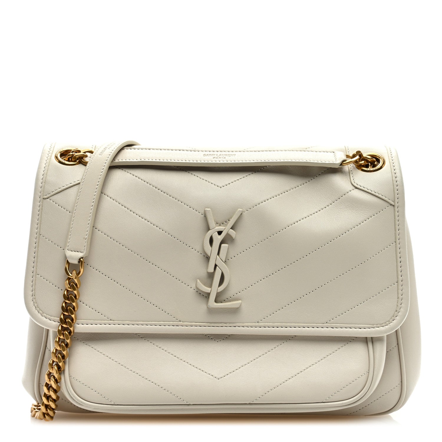 Saint Laurent Lambskin Matelasse Monogram Medium Niki Chain Satchel Blanc Vintage 1 of 8