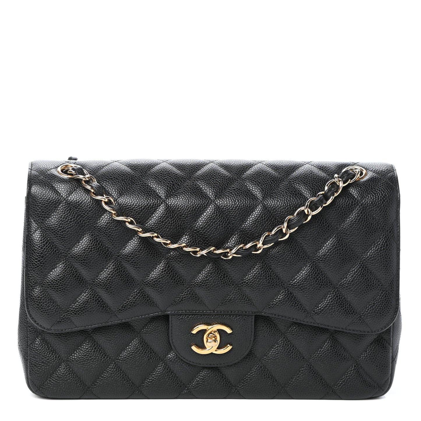 Caviar Quilted Jumbo Double Flap Black