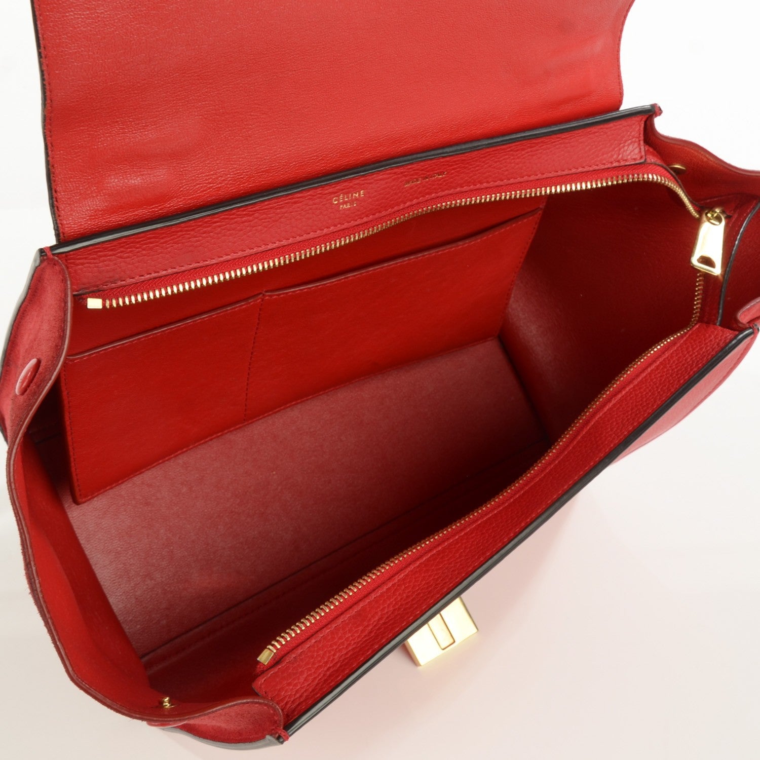 Celine Drummed Calfskin Suede Small Trapeze Coquelicot 5 of 9