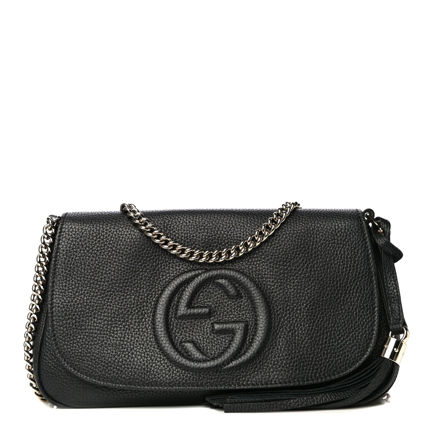 Pebbled Calfskin Medium Soho Flap Crossbody Black