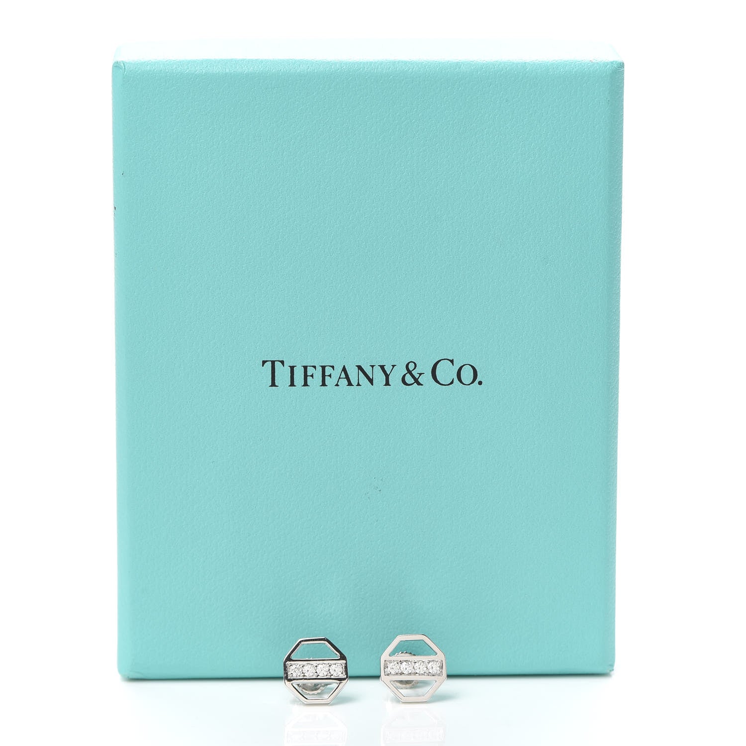 Tiffany 18K White Gold Diamond Zellige Octagon Earrings 5 of 5